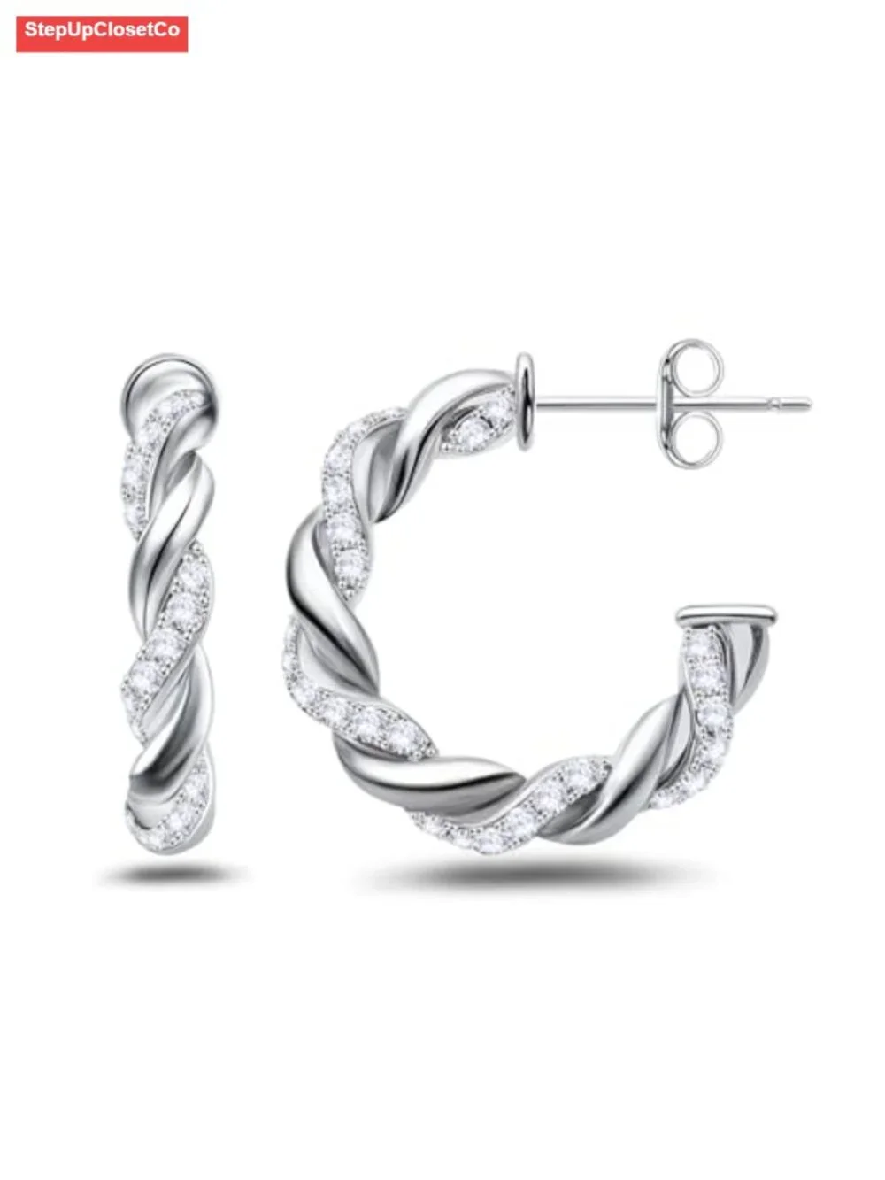 Sterling Silver CZ Twisted Rope Hoop Earrings for Women Hypoallergenic